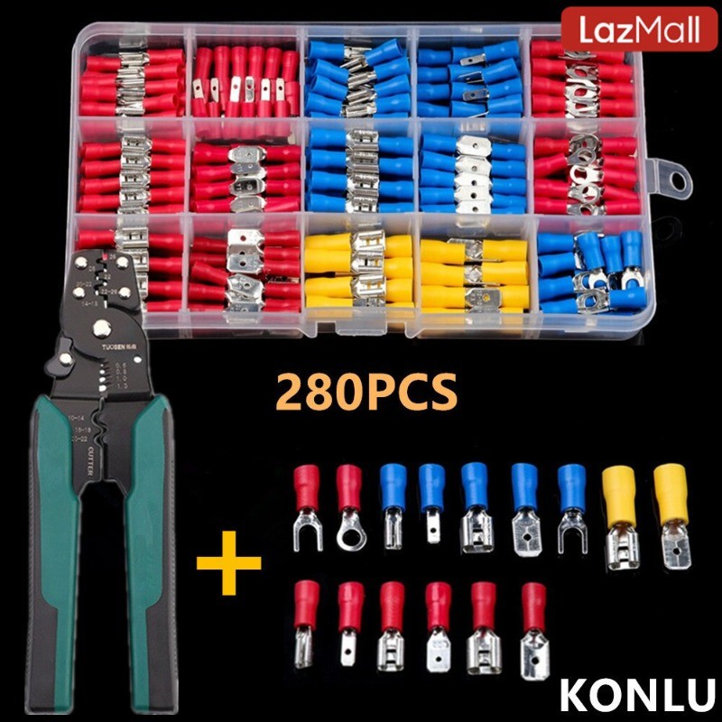 【COD TH】ชุด 280 ชิ้น  โมงคีม ชุดหางปลาคละแบบ ขั้วต่อสายไฟฟ้าหุ้มฉนวน เชื่อมต่อสายไฟ คีมปอกสายไฟ คีมตัด 5 in 1