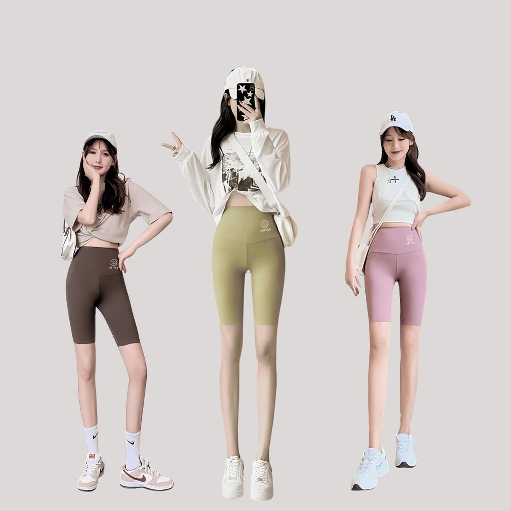 กางเกงออกกำลังกาย สำหรับผู้หญิง กางเกงเลกกิ้งขาสามส่วน เอวสูง ผ้าเนียน ใส่สบาย