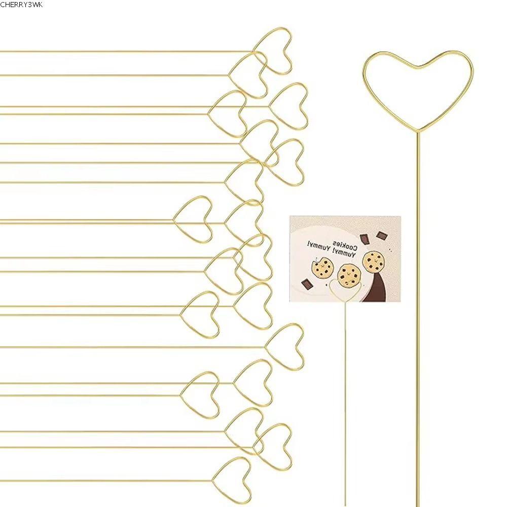 19VJKEPSHOP 20 ชิ้นโปสการ์ดคลิป, ขาตั้งการ์ดรูปหัวใจ DIY, ที่วางการ์ดอวยพรเค้กโลหะสําหรับงานแต่งงาน