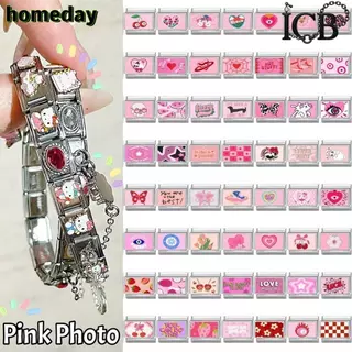 🌺สร้อยข้อมือ charm ดอกไม้และผีเสื้อ พิมพ์สไตล์อิตาเลียน ขนาด 9 มม. เหมาะสำหรับการแต่งเติมสไตล์เรโทร