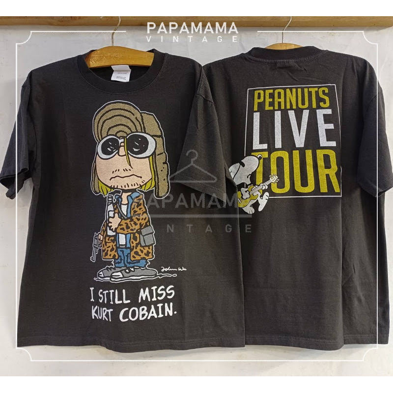 SNOOPY X NIRVANA I Still Miss Kurt Cobain Peanuts LIVE TOUR เสื้อวินเทจ เสื้อการ์ตูน papamama vintage shirt