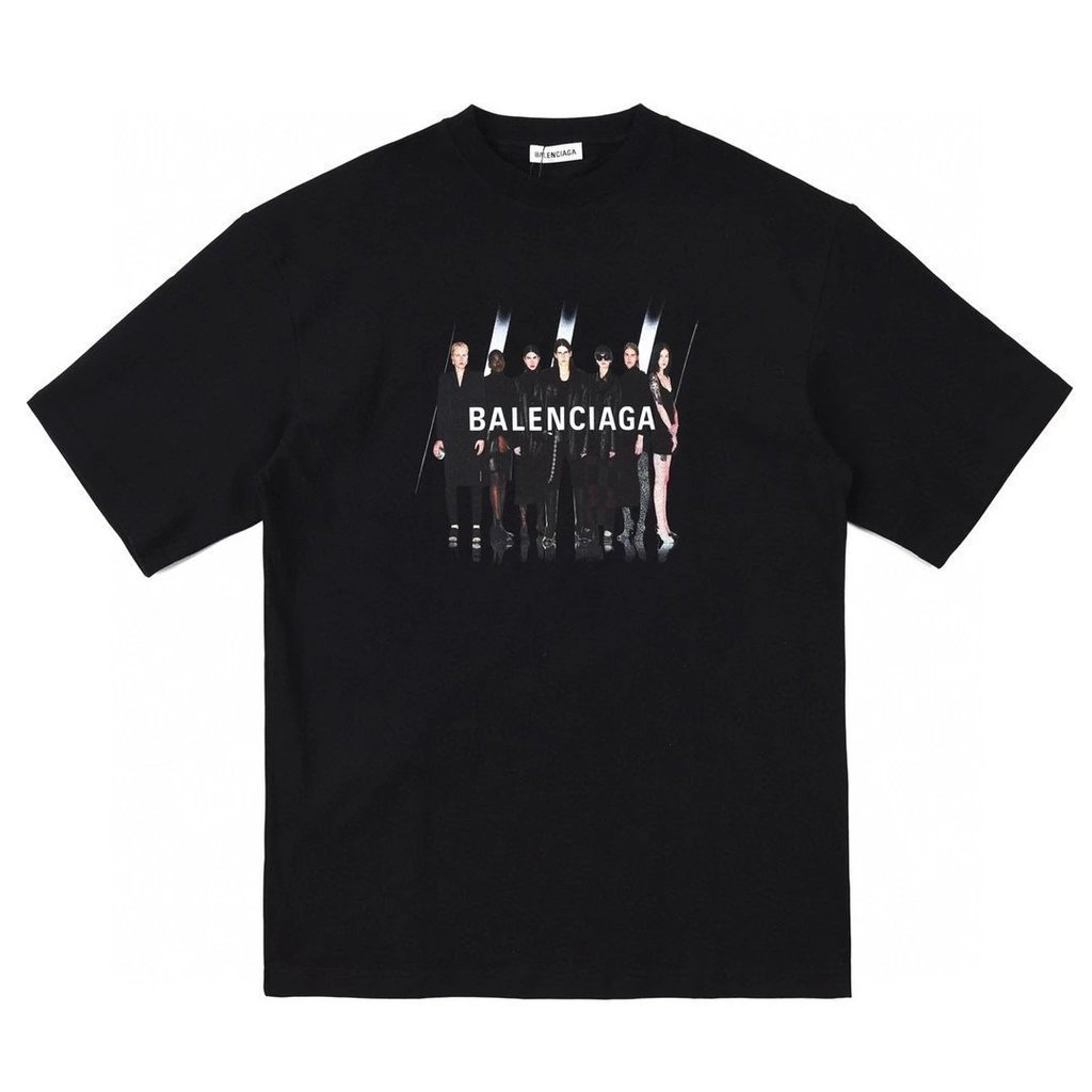 BALENCIAGA/BALENCIAGA คลาสสิกรอบคอแขนสั้นเสื้อยืดผู้ชายผู้หญิงสไตล์ทุกวันหนักเว็บไซต์อย่างเป็นทางการ