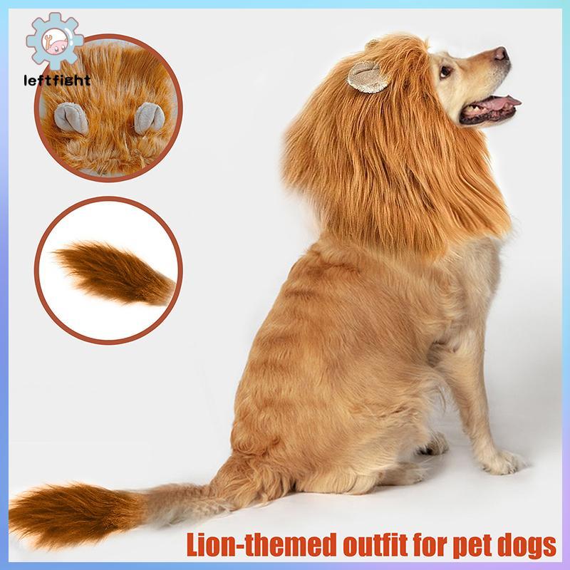 ซ้าย น่ารักสัตว์เลี้ยงสุนัขคอสเพลย์เสื้อผ้า Lion Mane สําหรับเครื่องแต่งกายสุนัขสมจริง Lion วิกผมสํา