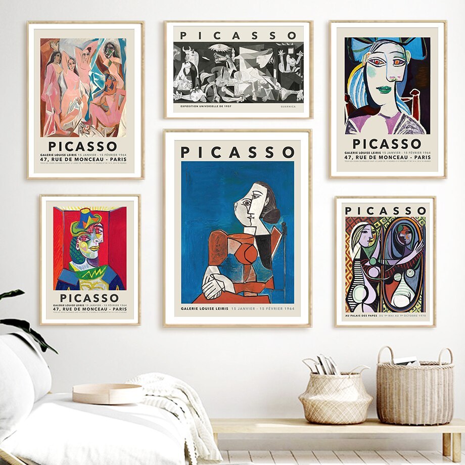 Pablo Picasso Guernica Cubism บทคัดย่อผ้าใบศิลปะพิมพ์ Nordic สไตล์ภาพผนังสําหรับห้องนั่งเล่นตกแต่ง