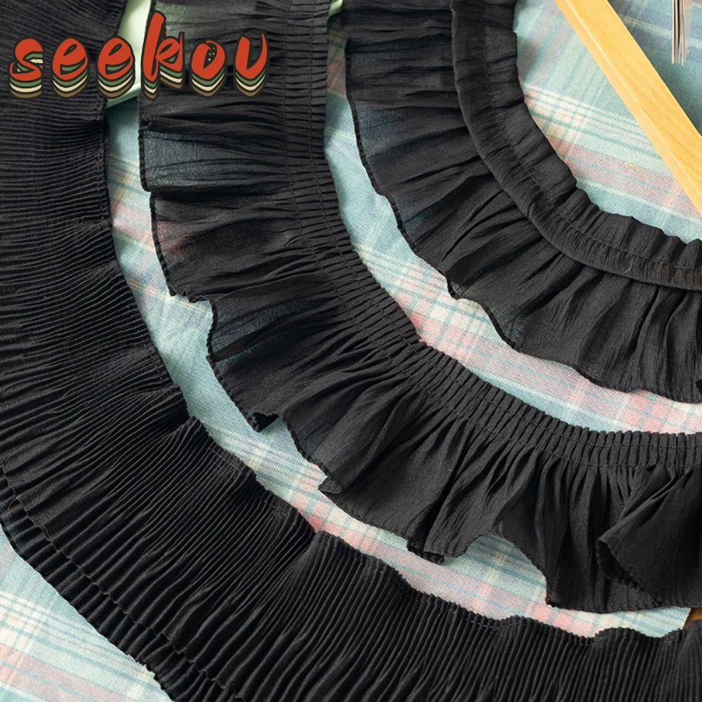 SEKOV ชีฟองลูกไม้ Trims, ชีฟองกว้าง 9-12 ซม. Ruffled Lace Trims, 2Yards ผ้าชีฟอง