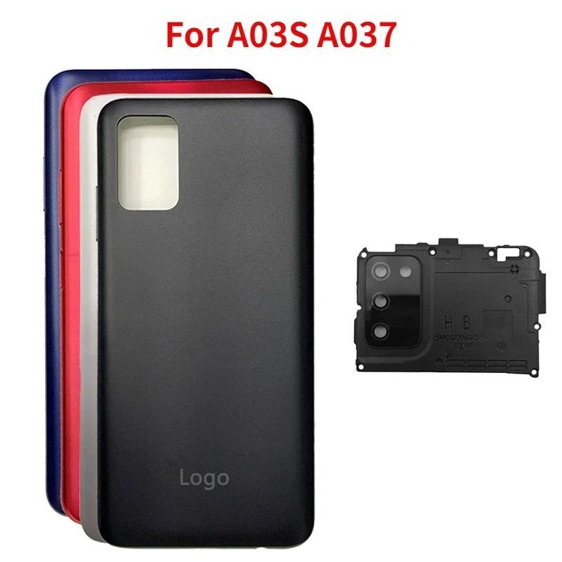 สําหรับ Samsung Galaxy A03S A037 A037F A037U ฝาหลังแบตเตอรี่ด้านหลังด้านหลังอะไหล่พร้อมเลนส์กล้อง