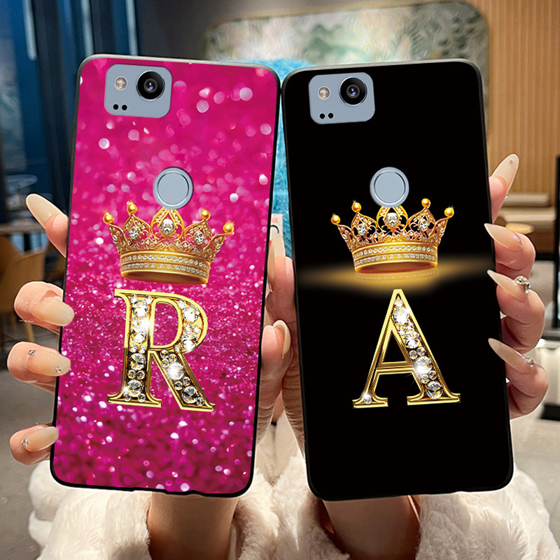 Letter Crown คู่เคสโทรศัพท์สําหรับ Google Pixel 2 G011A ซิลิโคนนุ่มสีดําสําหรับ Google Pixel 2 XL G0