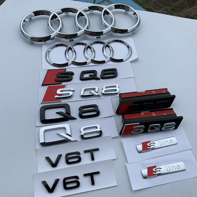 เหมาะสําหรับ Audi SQ8 ป้ายด้านหลังโลโก้สี่แหวนป้ายตาข่ายดัดแปลง Displacement ในป้าย Word Label ป้ายร