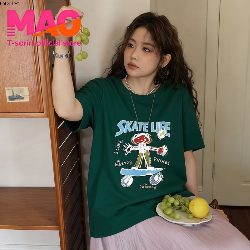 COD✅ (จัดส่งในกรุงเทพฯ) MAO Shop OVERSIZE เสื้อคนอวบผู้หญิง พิมพ์ลาย "SKATE LIEE" สไตล์ลำลอง เสื้อคอ