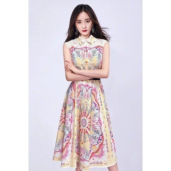 59 Yang Ying baby Yang Mi Zhao Liying Star เสื้อกั๊กแขนกุดตําแหน่งสีพิมพ์ชุดอินเทรนด์/3.7