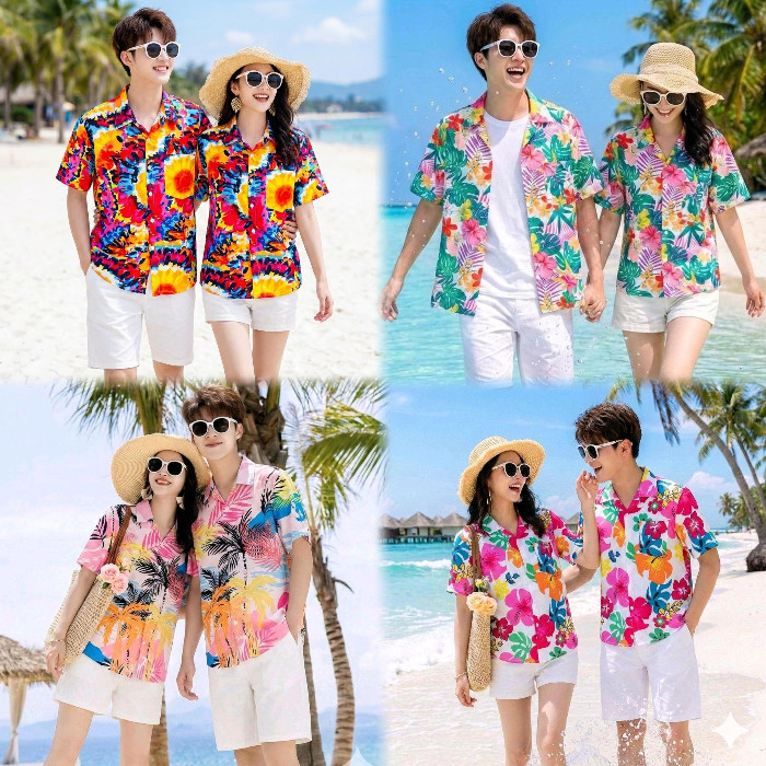 เสื้อฮาวายลายดอก ลายใหม่ ทรงวัยรุ่น ใส่ได้หญิงชาย ผ้าโพลีเอสเตอร์ ใส่สบาย