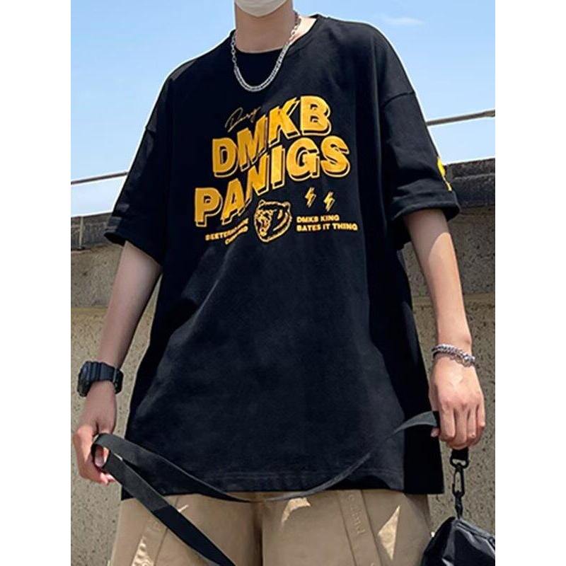 แฟชั่นOversize Short Sleeve T-Shirt Men's American Style Casual Loose Fit Polyester Fiber Breathable