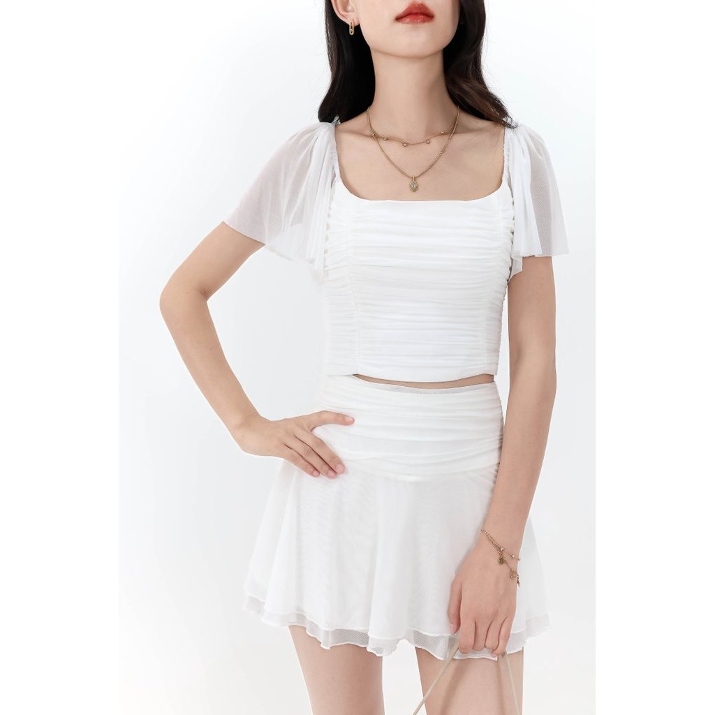 Mila Mesh Flutter Top สีขาว