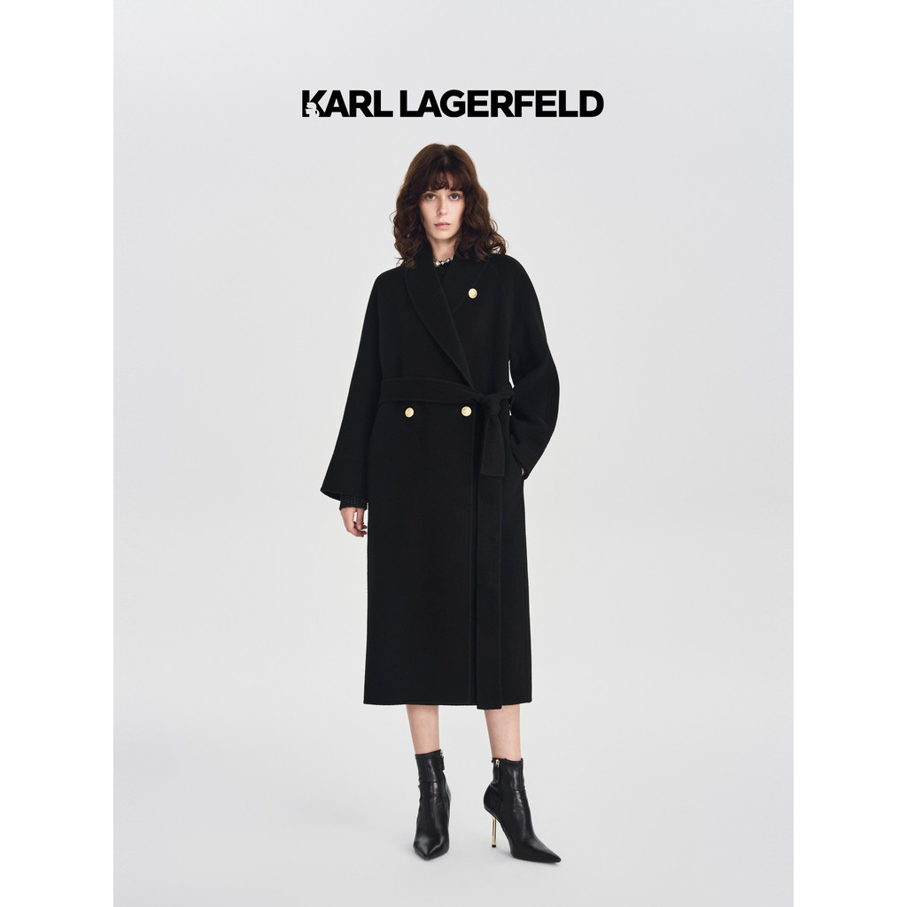 KARL LAGERFELD ปลอกคอผลไม้สีเขียวสีดําพร้อมเข็มขัดฤดูหนาวผู้หญิง Lafayer Lafayette