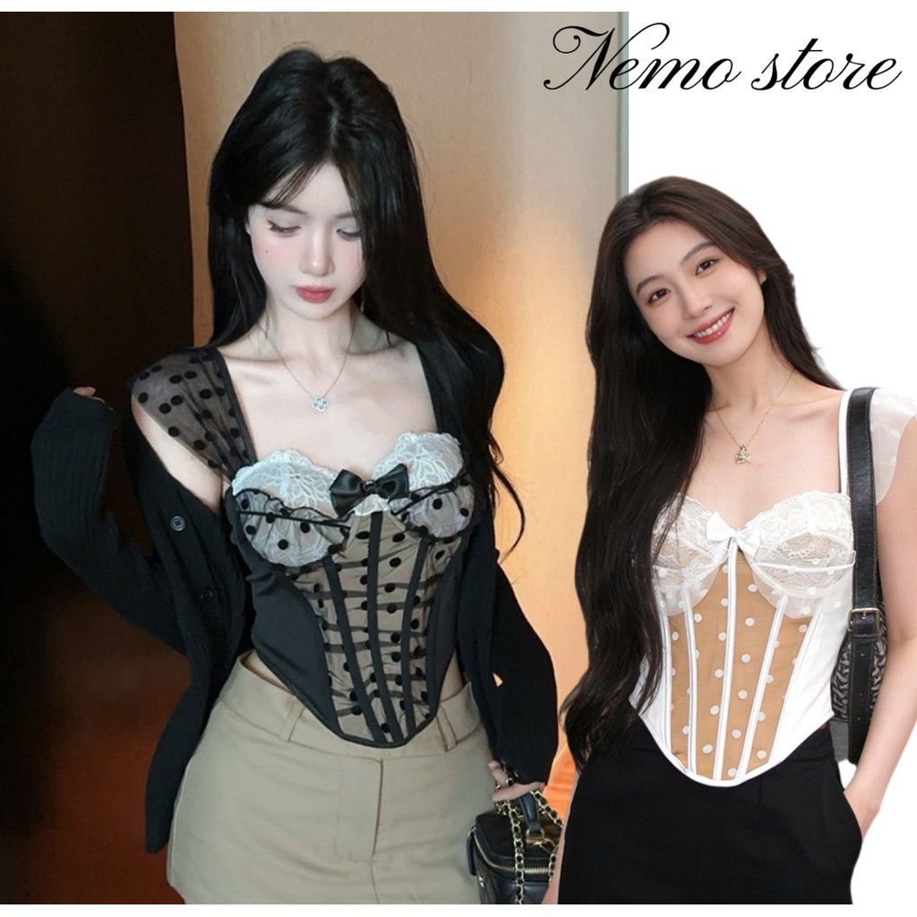 Nemo #FY1967 เสื้อกล้ามลายลูกไม้ ดันทรงมีฟองน้ำ สไตล์สาวเกา ใส่สบาย2สี