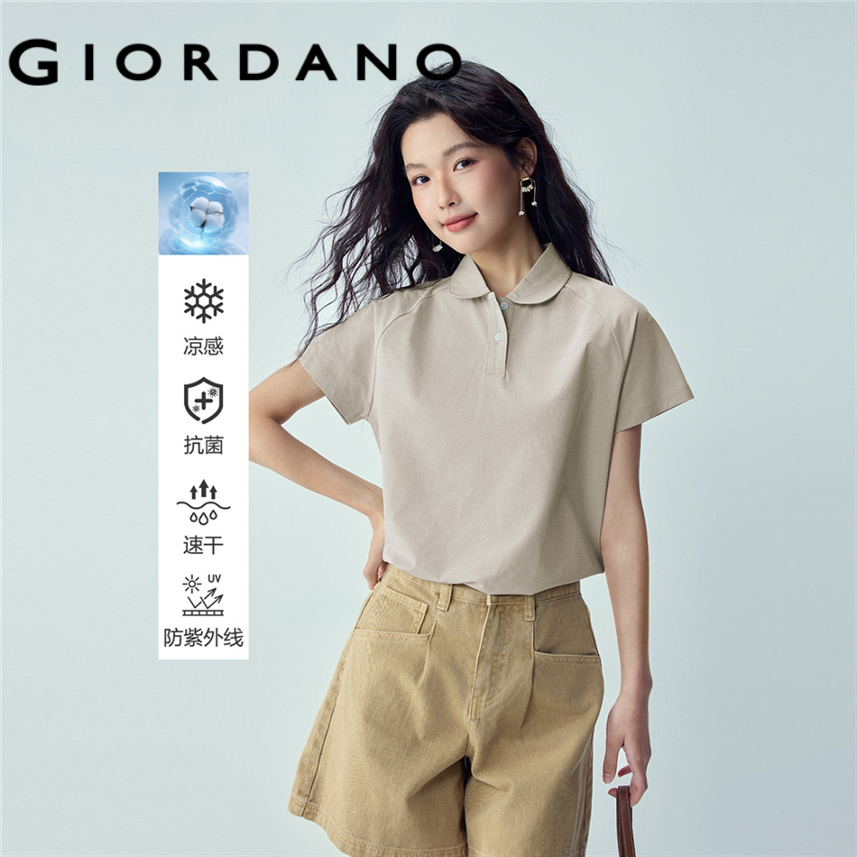 GIORDANO WOMEN Cooling antibacterial doll collar polo shirt 05316393