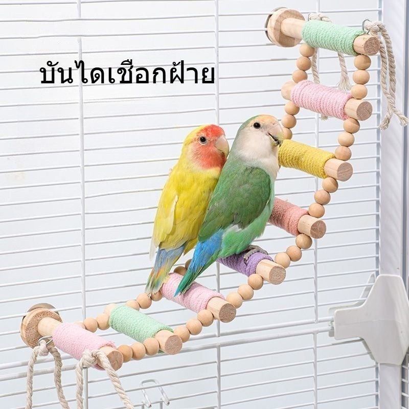 นกแก้วเชือกฝ้ายปีนบันไดแกว่งเคี้ยวของเล่นยืนเสากรงนกอุปกรณ์