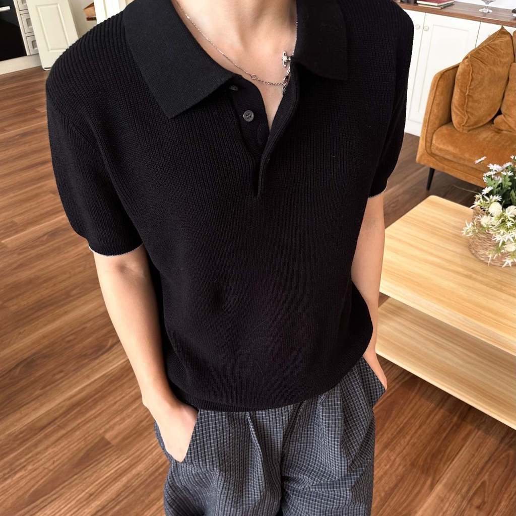 Old Money สไตล์ถักธุรกิจโปโลแขนสั้นผู้ชาย High-End Casual All-Match เสื้อยืดผู้ชาย
