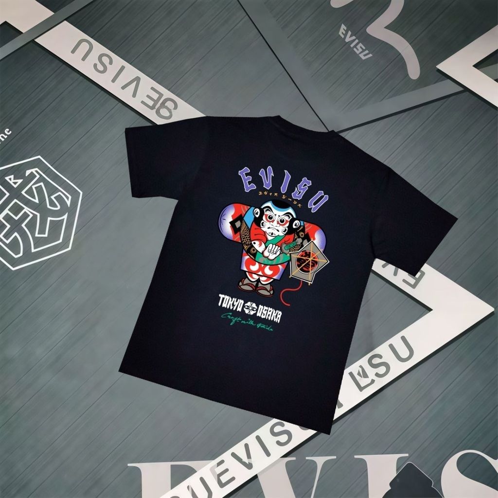 EVC Street Wear ฤดูใบไม้ผลิฤดูร้อนสไตล์ใหม่ผู้ชาย Facebook รูปแบบธรรมะพิมพ์ลําลองหลวมรอบคอแขนสั้น To