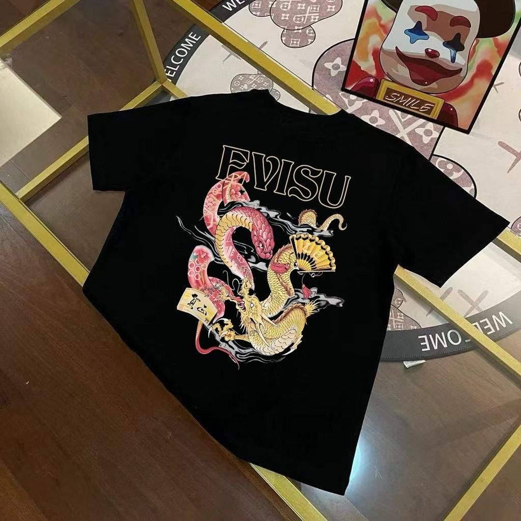 EVC สไตล์ใหม่ Street สวมใส่ผู้ชาย Tengshan ตัวอักษร Seagull โลโก้พิมพ์สบายๆหลวมรอบคอแขนสั้นเสื้อยืด