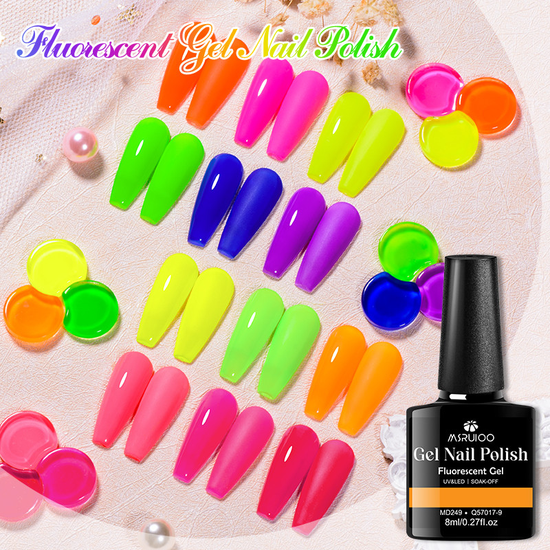 MSRUOO 8ml สีฟลูออเรสเซนต์เจลทาเล็บ 12 สี ชุดสุดฮิต สีสดใส กันน้ำ ไม่หลุดง่าย สำหรับมือใหม่และร้านทำเล็บ
