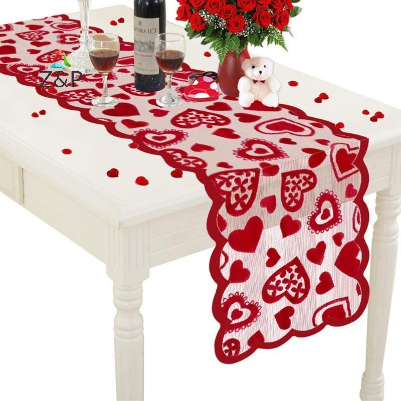 [Z&PT] Love Heart Lace Table Runner สําหรับวันวาเลนไทน์ตกแต่งงานแต่งงานครบรอบ Party Table Cover อุปก