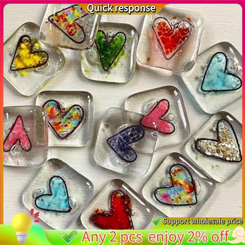 ในสต็อก-Pocket Token Glass Heart Card Keepsake Gift -Heart Keepsake Pocket Cards-Fused Glass Heart P