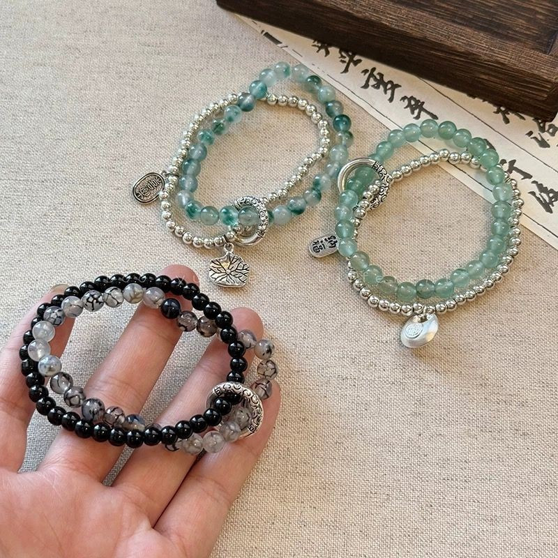 Hot Sale#2025New Chinese Style Peace Buckle Bracelet Beaded New Design Green Aventurine Best Friend 