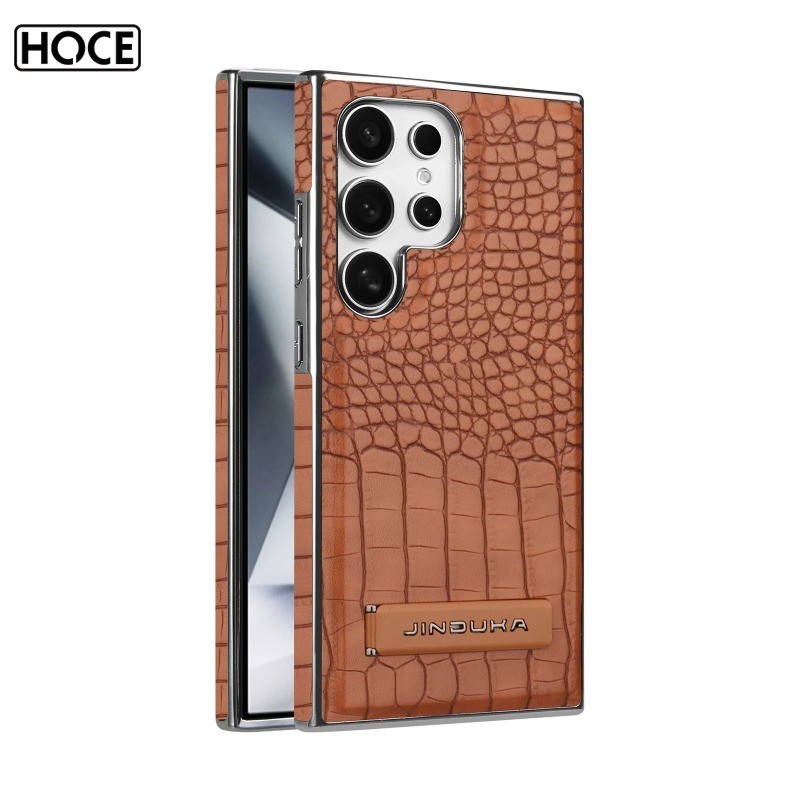 HOCE ธุรกิจจระเข้-Patterned หนังแม่เหล็กเคสโทรศัพท์สําหรับ Samsung Galaxy S26 S25 S24 S23 Ultra Luxury พับขาตั้ง Flannel ซับ
