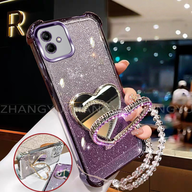 เหมาะสําหรับ Samsung A04 A04E A05 A06 เคสโทรศัพท์ใหม่ Diamond Love Stand พร้อมสร้อยข้อมือกันกระแทกปล