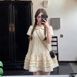 EVIOVIO【S-5XL】เติมสต๊อกแล้ว😍มินิเดรสคอปกบัว ทรงตุ๊กตา งานระบาย 3 ชั้น พรางหุ่น ชุดไปคาเฟ่ เดรสสาวอวบ พร้อมส่งในไทย💞