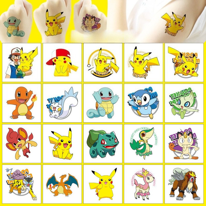 สติกเกอร์ลายเส้นการ์ตูนโปเกมอนสำหรับเด็ก ขนาด 5x5 ซม. สามารถลอกออกได้ง่าย จำนวน 20 ชิ้น