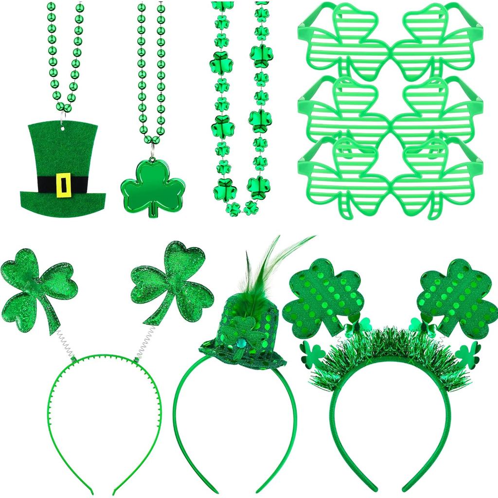 MTLEE 9 ชิ้น St. Patricks Day Accessories Party Favors Set รวม Irish Clover Headbands Shamrock แว่นต