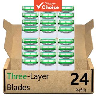 ใบมีดโกนแบบแมนนวลสแตนเลส 3 ชั้น 24 ชิ้น - เรียบเป็นพิเศษพร้อ…