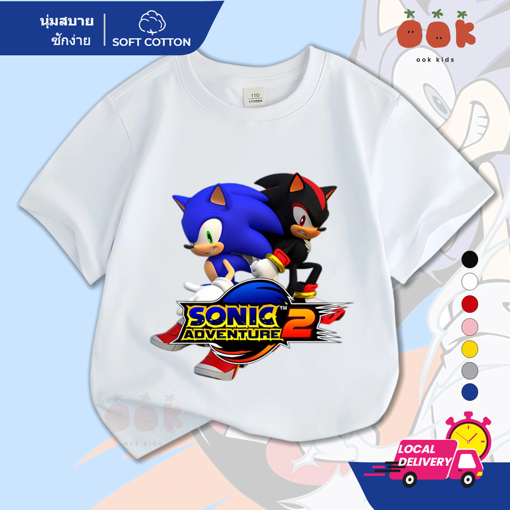 COD เสื้อยืดเด็ก ลาย Sonic & Tails ผ้าฝ้าย คอกลม สไตล์ Unisex ทรงหลวม เสื้อธีมเกม สำหรับเด็กอายุ 2-1