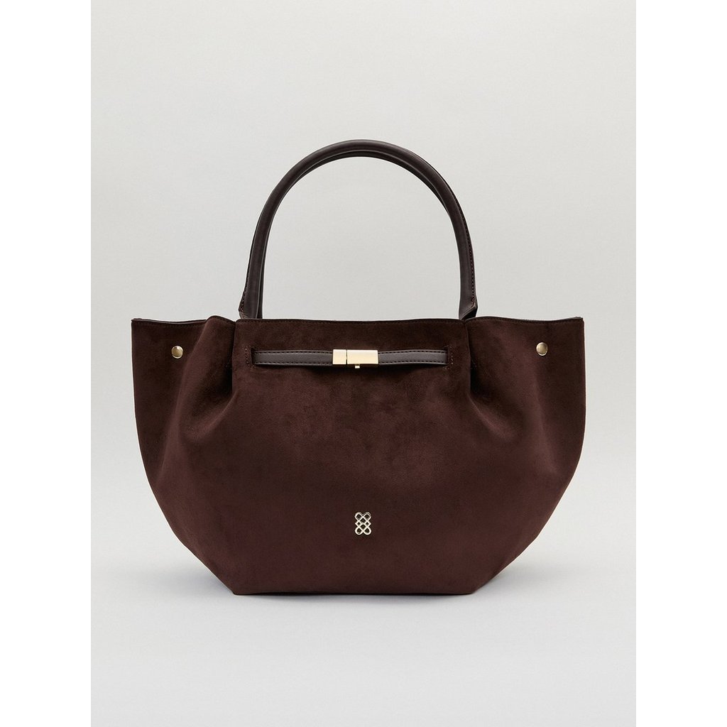 [Pomelo] กระเป๋าโท้ทดีเทลสายเข็มขัด / Suede Trapezoid Tote Bag