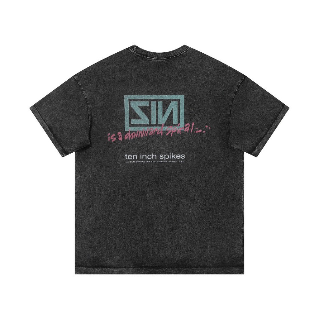 HAZC SAINT Michael 9inch Nail Band High Street Y2K Rock style short-sleeve unisex vintage pure cotto