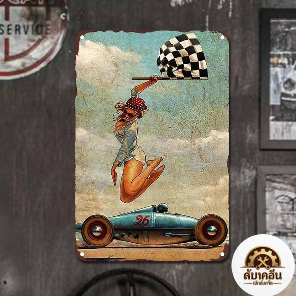 [Elizabeth1.th] ขี่จักรยานสาววินเทจป้ายดีบุกโลหะป้ายดีบุก Wall Art Decor สําหรับ Home Bar ผับ Cafe F