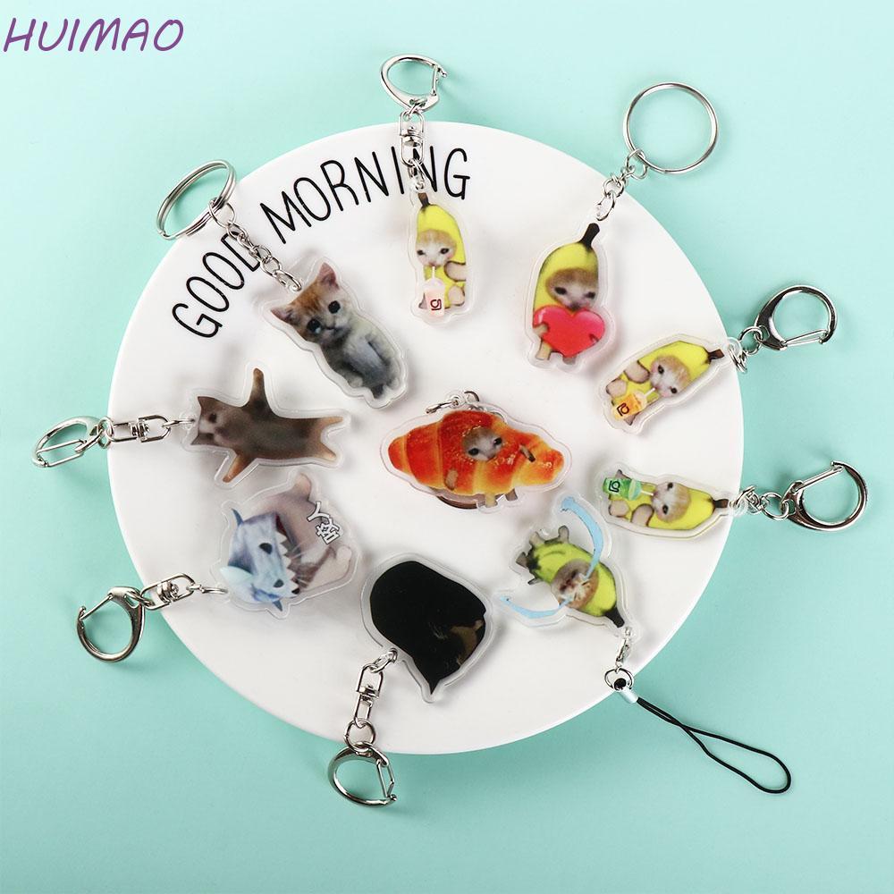 HUIMAO Banana Cat ห่วงโซ่โทรศัพท์มือถือ, พวงกุญแจจี้ Happy Banana Cat พวงกุญแจ, กระเป๋าเป้สะพายหลังต