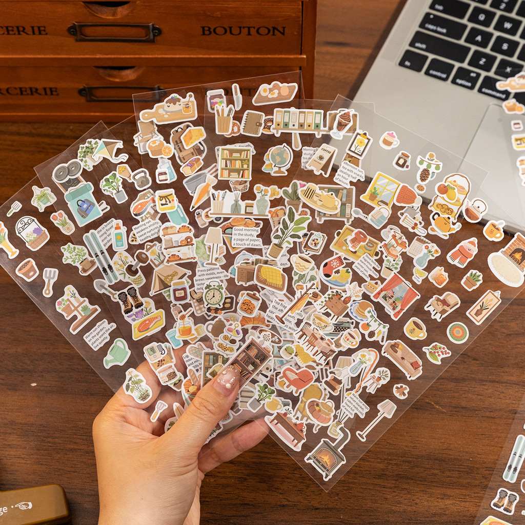 Cozy Daily Life สติกเกอร์วางแผนรายวันสติกเกอร์ฉากความงามสําหรับ Scrapbooking Diary Bullet Journal โน้ตบุ๊คการ์ดทําขวดน้ํา