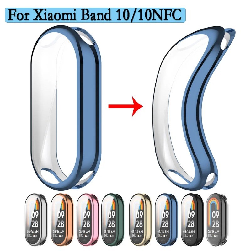 นาฬิกาTPUชุบสําหรับXiaomi band8 band9/10 นุ่ม + ฟิล์มนาฬิกาหน้าจอกันชนสําหรับXiaomi band 8 9 10 รอบฝาครอบป้องกัน