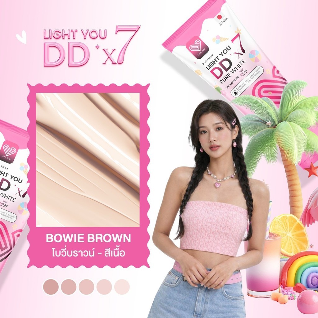 ดีดีไลท์ยู (โปร 2 หลอด) โทนอัพผิว สูตรใหม่ กันน้ำ LIGHT YOU DD PURE WHITE X7 หลอดละ 80 ml รูปที่ 2