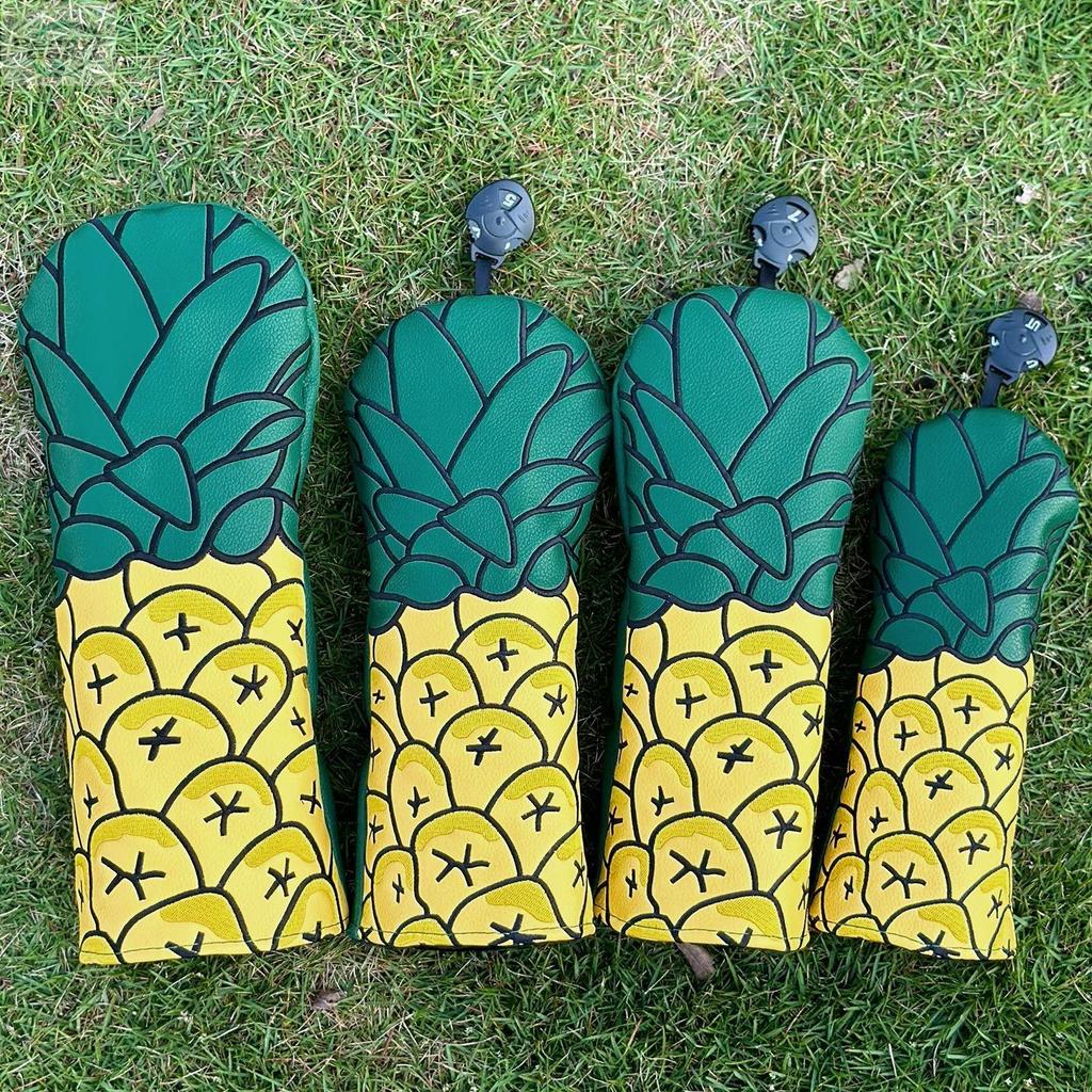 GOLF Club Cover ปักสับปะรด เบอร์ 1 ไม้ไดร์เวอร์ 3/5FW หัวป้องกันหมวกอุปกรณ์กอล์ฟ