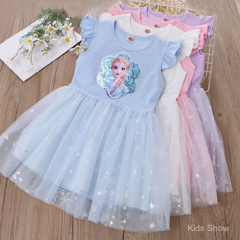 Local Shipping ชุดเจ้าหญิงเอลซ่าสำหรับเด็กวัยหัดเดิน พร้อมลายระยิบระยับ เหมาะสำหรับงานวันเกิด