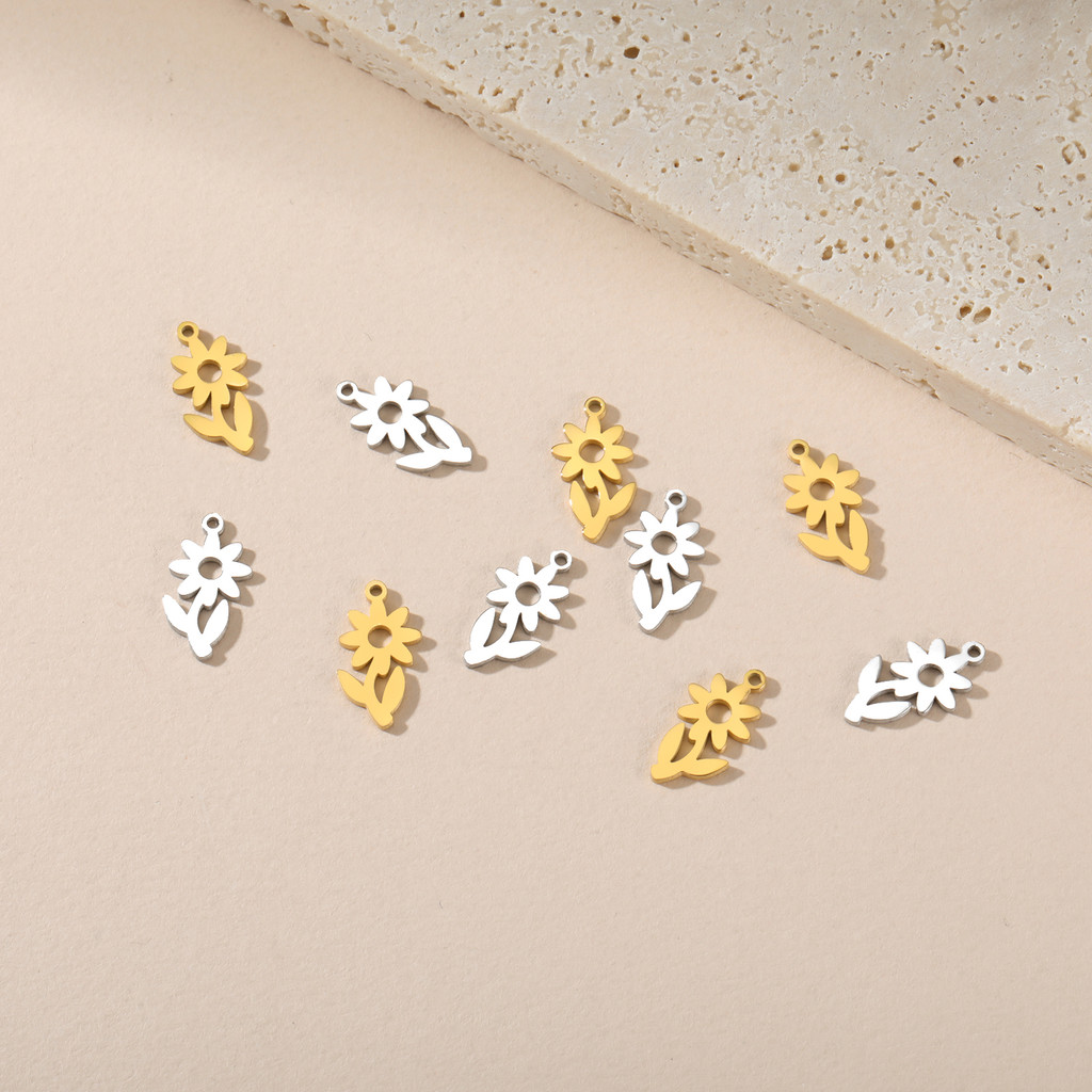 MYSHAPE 5 ชิ้น สแตนเลสสตีลดอกไม้ charms เครื่องประดับสำหรับผู้หญิง รวมถึง lip กระเป๋า charm, จี้, สร้อยคอ, และต่างหู พร้อมอุปกรณ์ทำ DIY