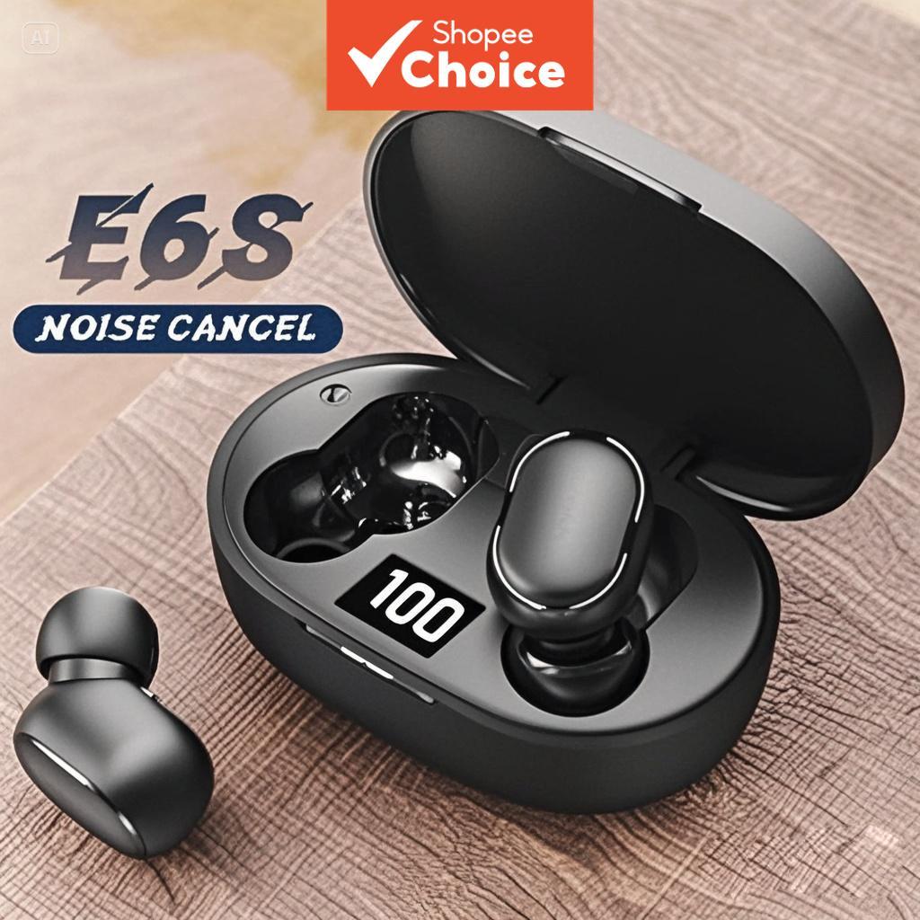 E6S สีดําหูฟังตัดเสียงรบกวนไร้สาย TWS หูฟังบลูทูธพร้อมไมโครโฟนเสียงสเตอริโอ LED Digital Display หูฟัง