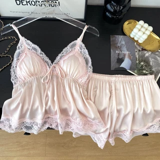 SATIN SEXY ชุดนอนสไตล์ฝรั่งเศส ชุดนอนสไตล์ใหม่ สำหรับผู้หญิง ขอบลูกไม้ 🐛 M-5XL | 40-100กก. S-527