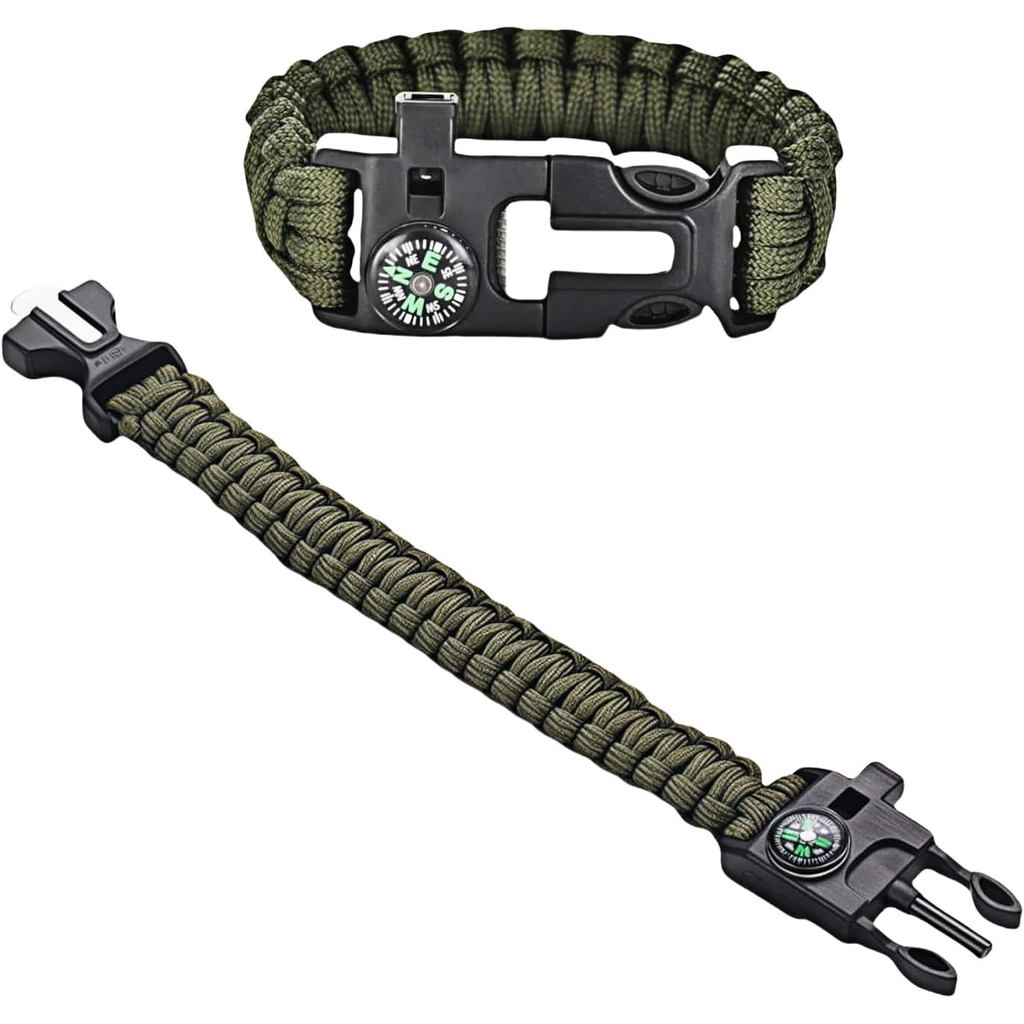 Chinshwehaw 5 in 1 Survival Bracelet-Fire Starter,Loud Whistle,Compass,Paracord Rope & Cutter, Milit