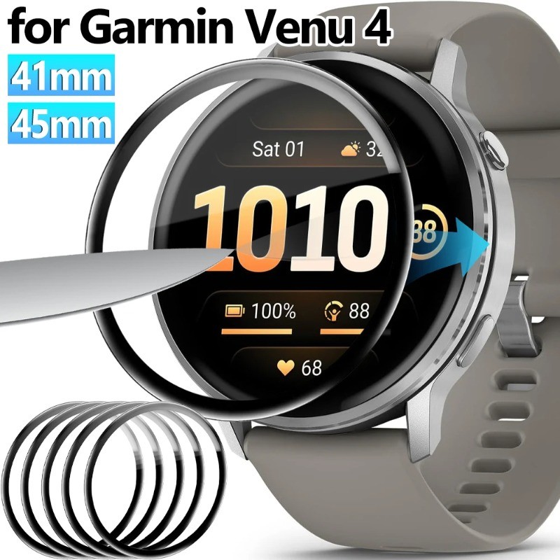 1-3Pcs ป้องกันหน้าจอสําหรับ Garmin Venu 4 X1 3S 3 2S 2 45 มม.41 มม.HD Clear ฟิล์มกระจกนิรภัยสําหรับ Garmin Venu SQ 2 Dotted ลายโค้งสีดําขอบฟิล์มแก้ว