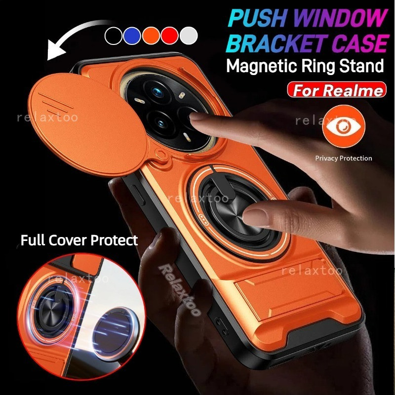 เคสสําหรับRealme 15 14 13 Pro Plus + Pro + 15Pro + 15T 14T 14X Realme15Pro + 5G 4Gโลหะแม่เหล็ก360° ที่วางแหวนเกราะกันกระแทกฮาร์ดเคสโทรศัพท์กดป้องกันกล้องฝาหลัง